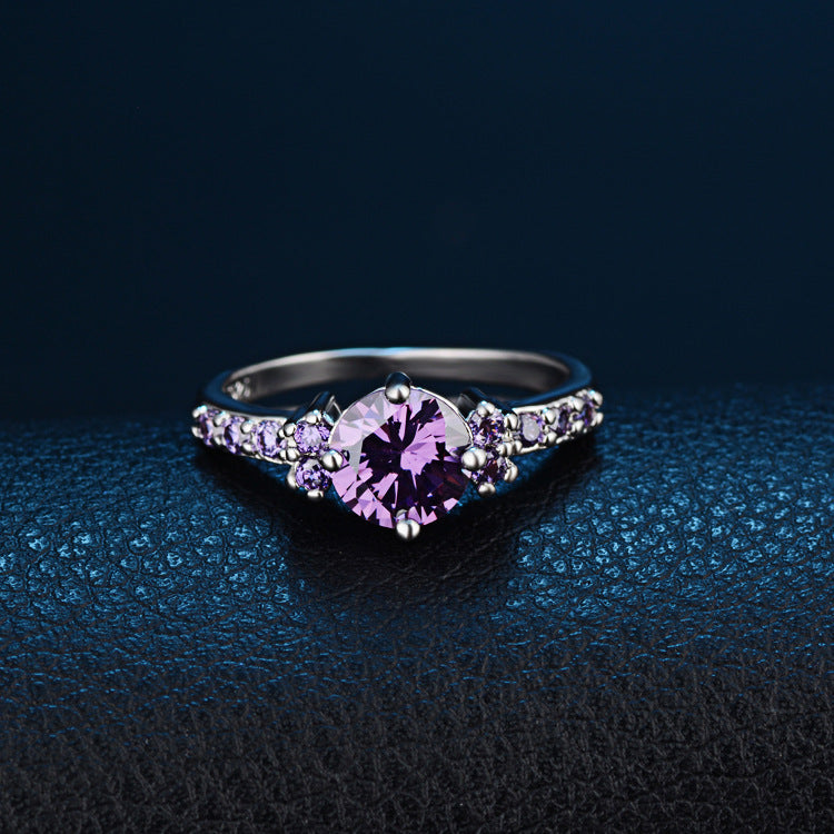 CiNily Violet Filled Finger Rings With Stone Silver Plated Purple Lilac Luxury Summer Cute Romance Fully-Jewelled Woman Girls