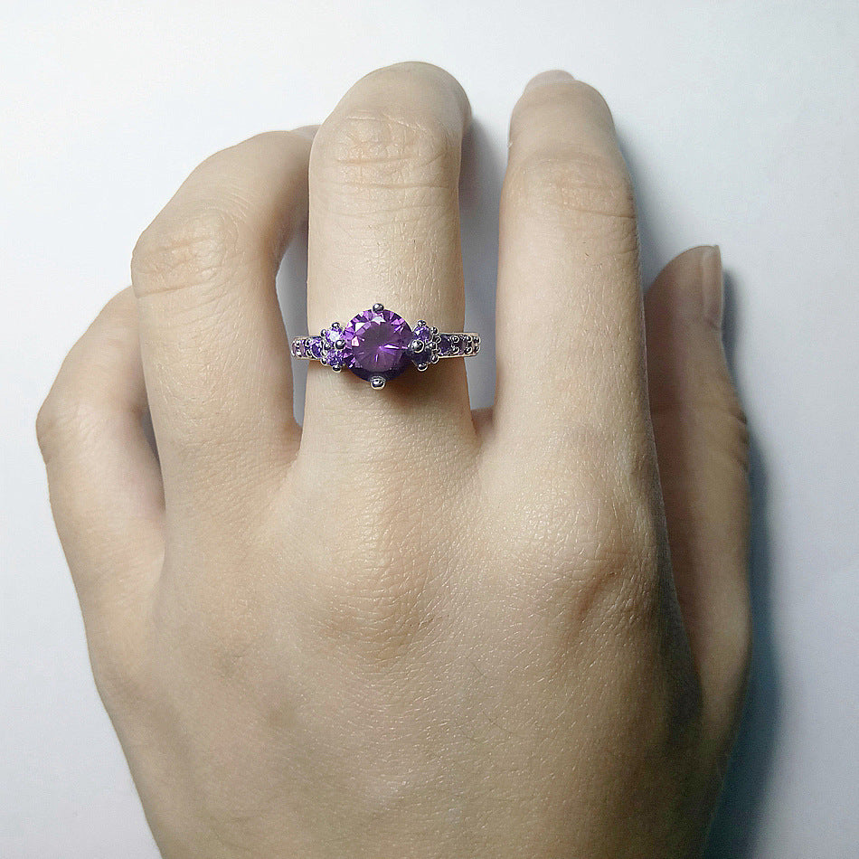 CiNily Violet Filled Finger Rings With Stone Silver Plated Purple Lilac Luxury Summer Cute Romance Fully-Jewelled Woman Girls