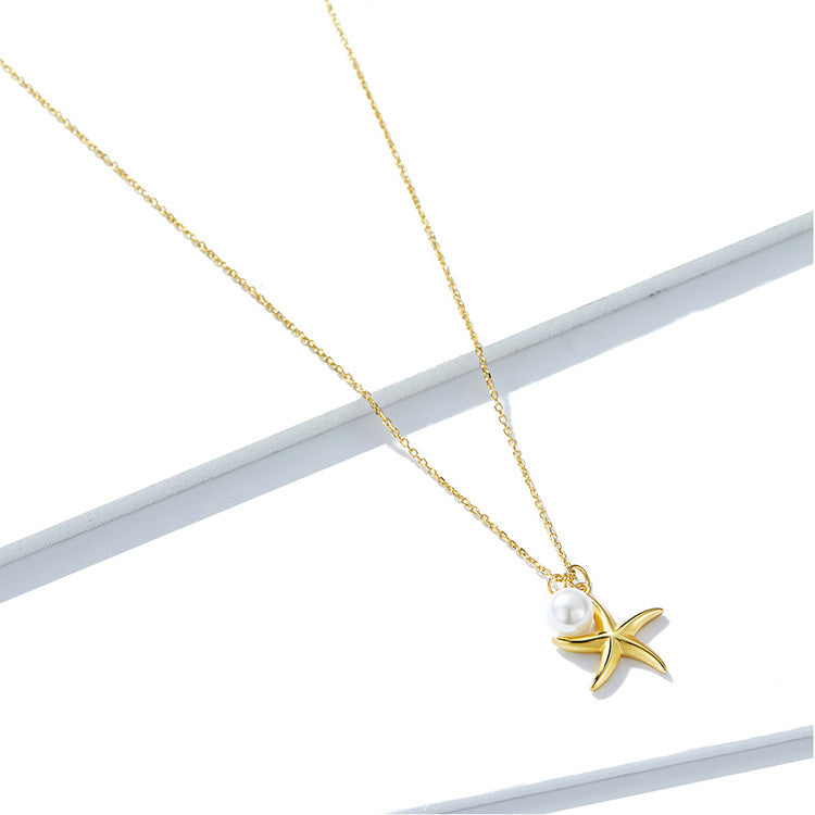 Starfish Necklaces BISAER 925 Sterling Silver Tropical Starfish Necklaces Women Summer Ocean Love Silver Jewelry Collar EFN106