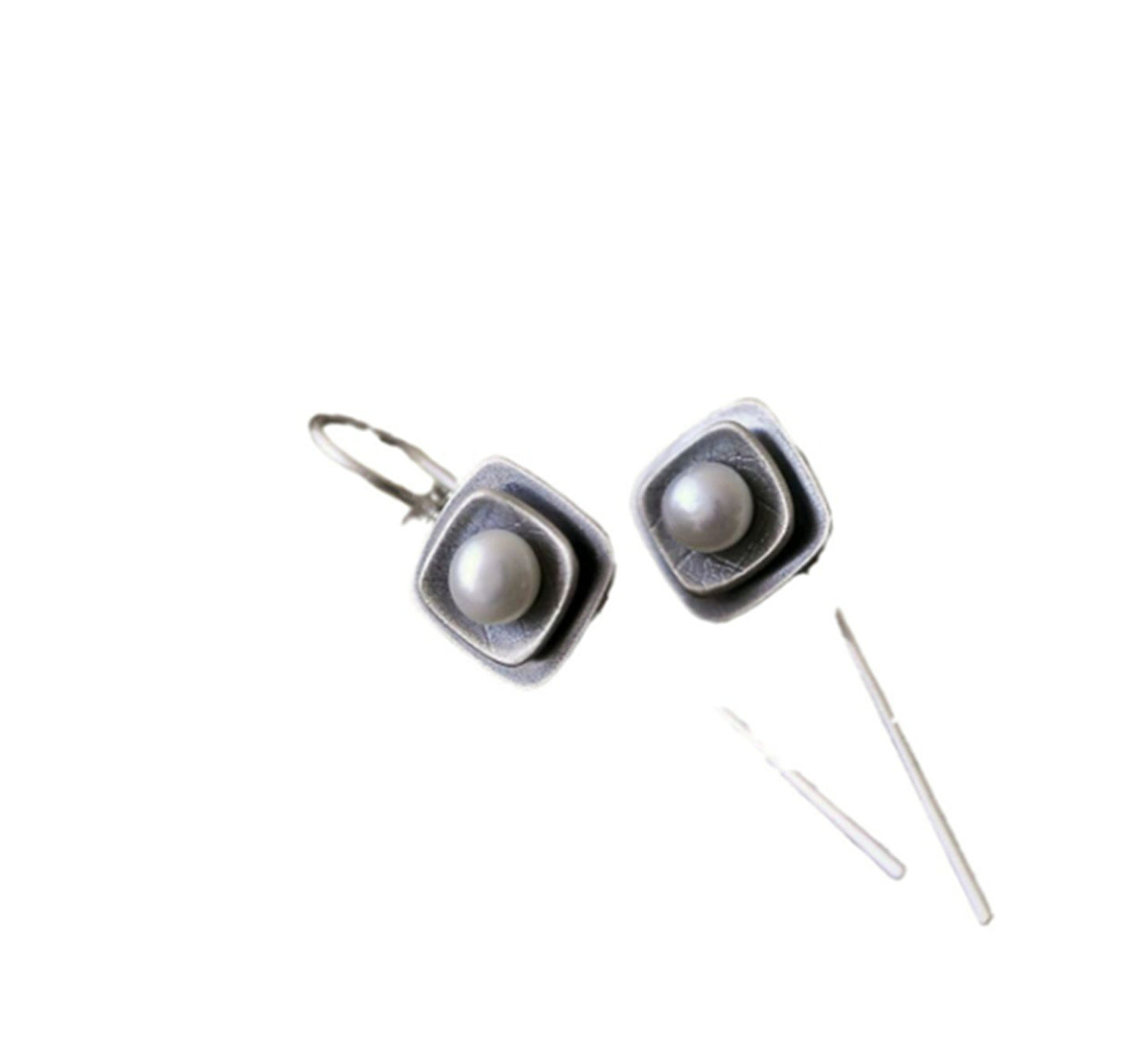 Geometric Square Distressed Pearl Earrings For Women