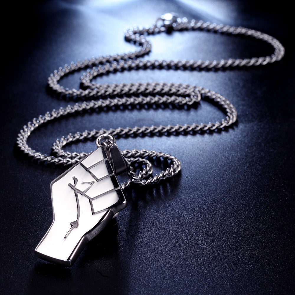 Mens Gold Fist Titanium Steel Pendant Necklace