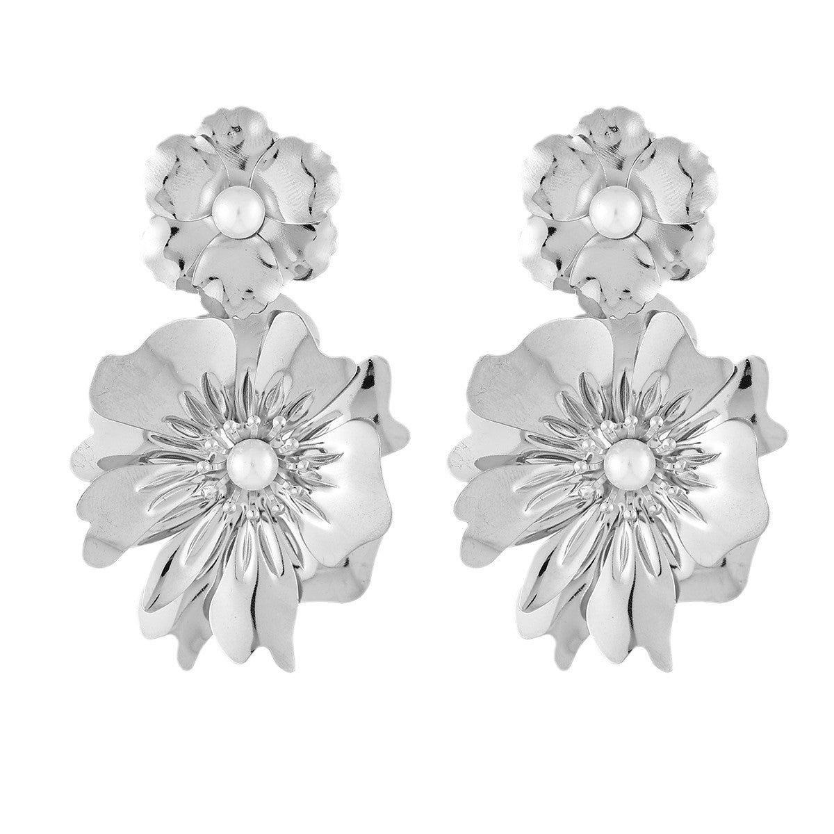 Stylish Flower Earrings Exaggerated Alloy Pearl