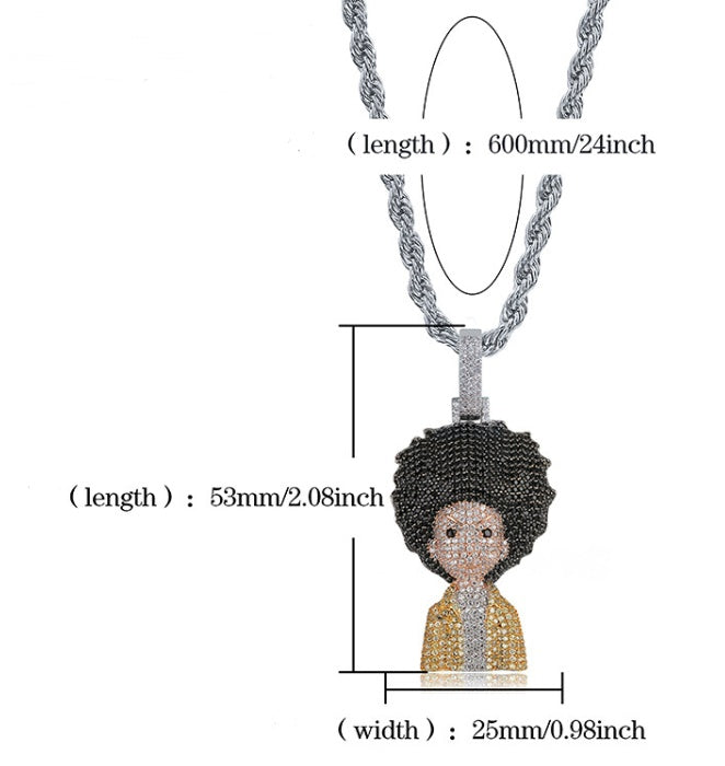 Iced Out The Boondocks Pendant CZ Necklace Chain Mens Women Micro Paved Hip Hop Gold Silver Color Bling Charm Chains Jewelry