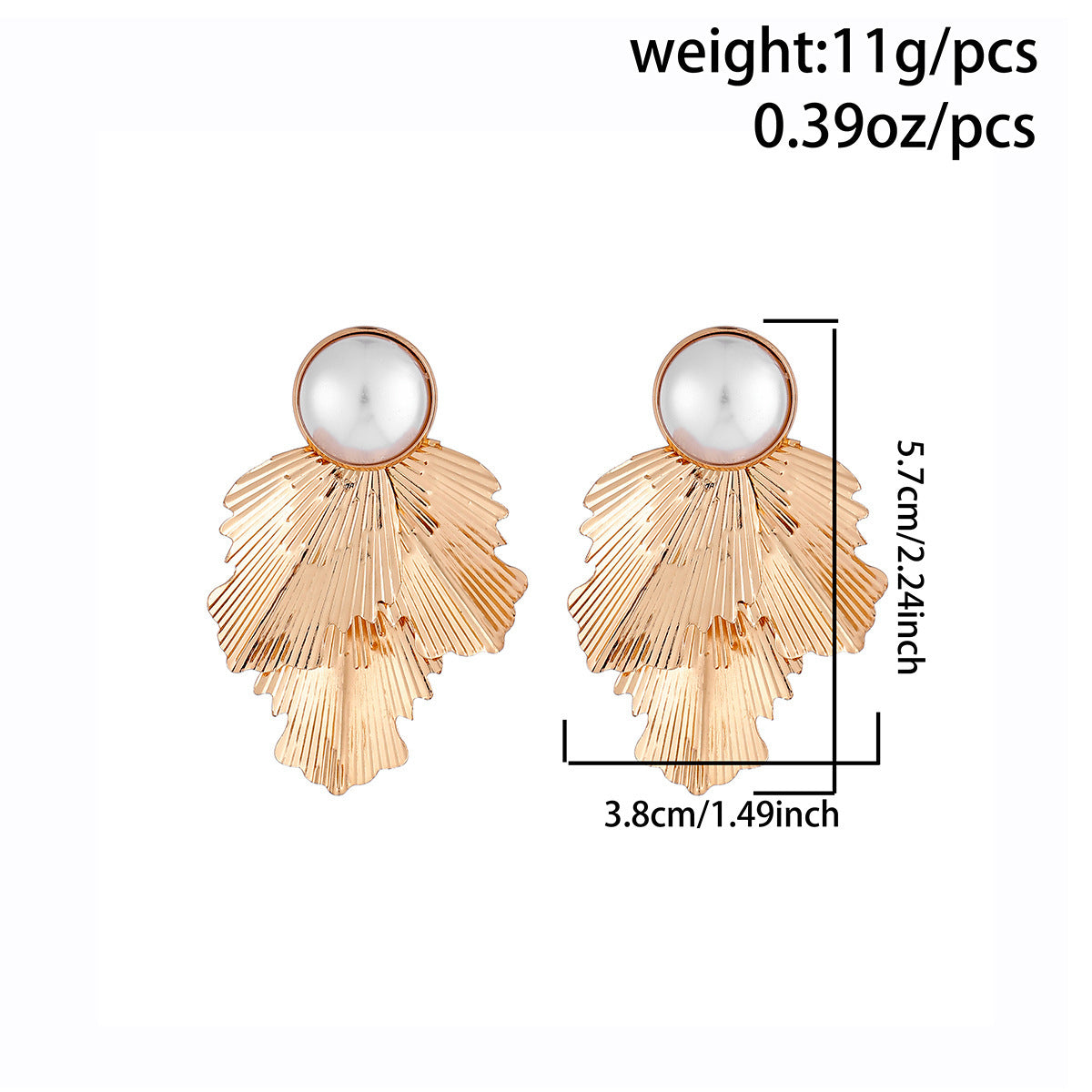 Textured Pearl Stud Earrings Fan-shaped Alloy Female