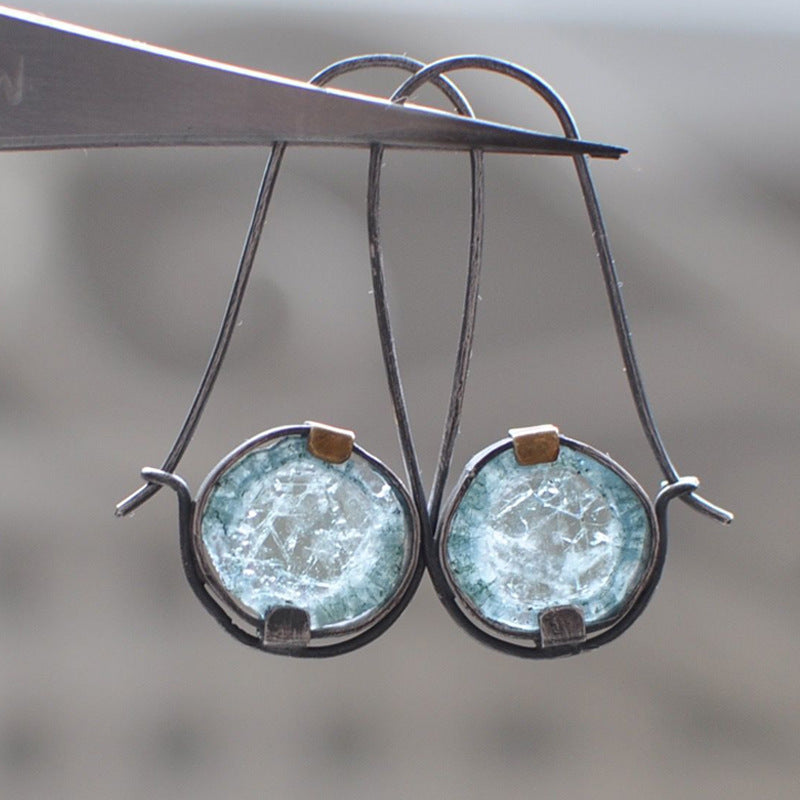 Moonstone Double Color Light Blue Round Earrings For Women