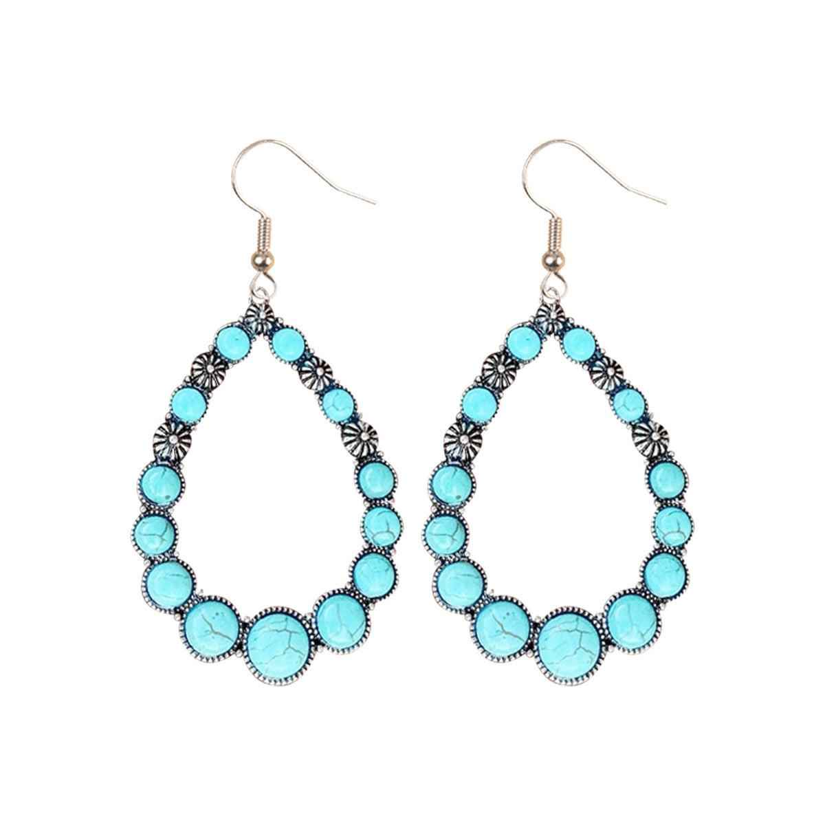 Geometric Hollow-out Drop-shaped Flower Turquoise Earrings