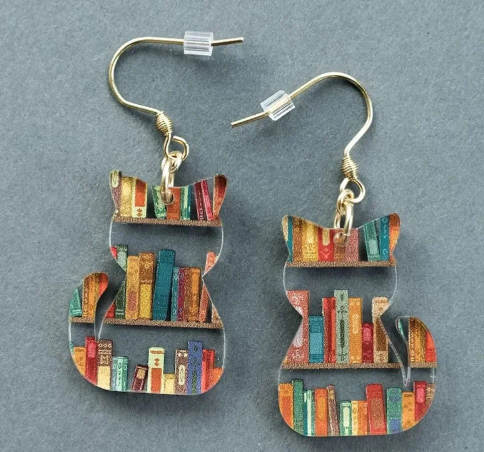 Classic Water Drop Stitching Bookshelf Acrylic Teacher Earrings