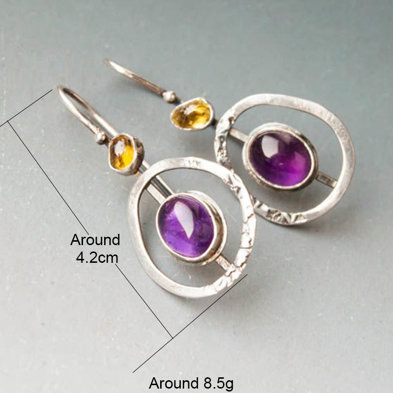 Hollowed Purple Oval Stone Vintage Earrings