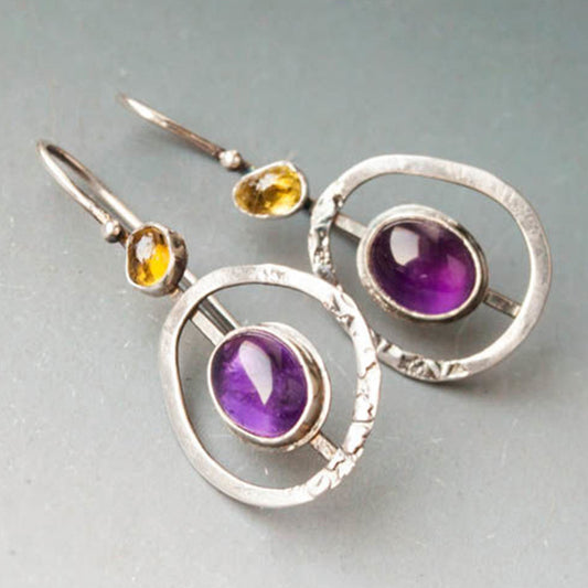 Hollowed Purple Oval Stone Vintage Earrings