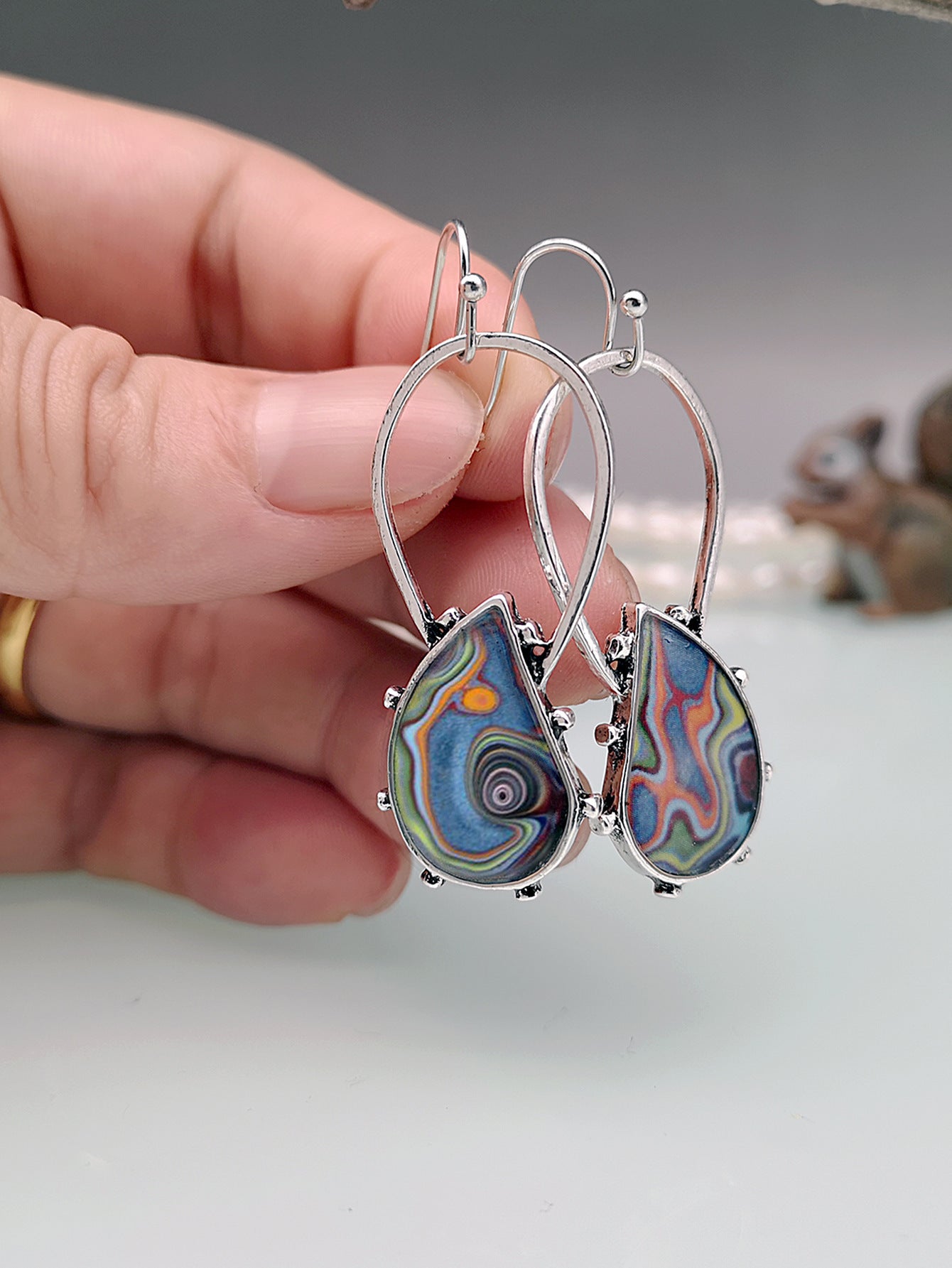 Creative New Colored Glaze Ford Agate Earrings