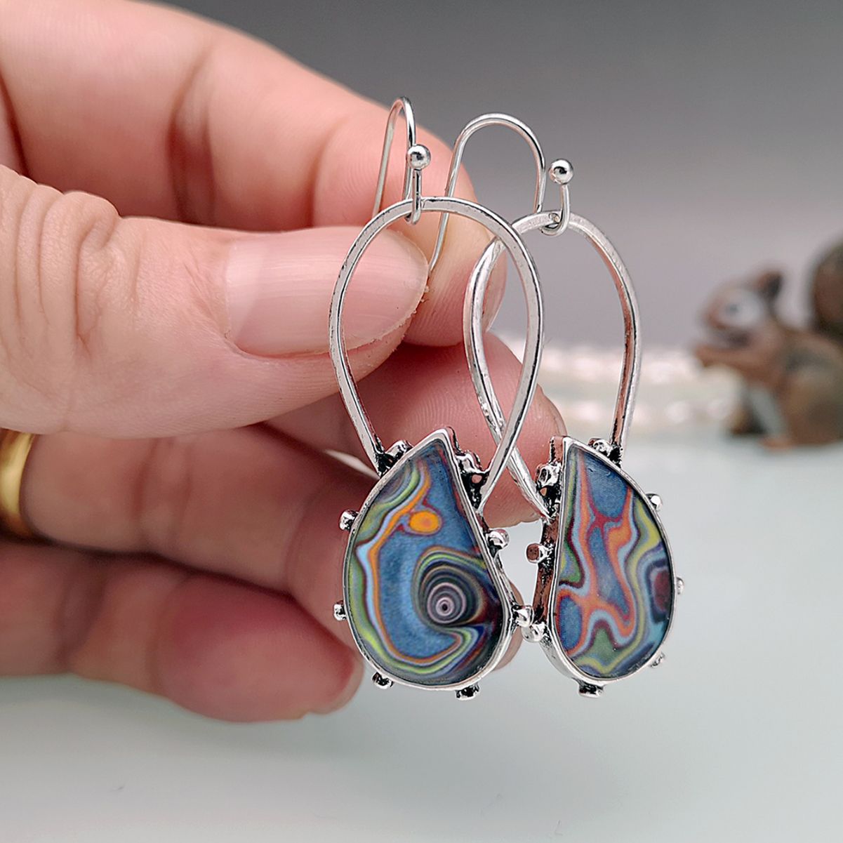 Creative New Colored Glaze Ford Agate Earrings