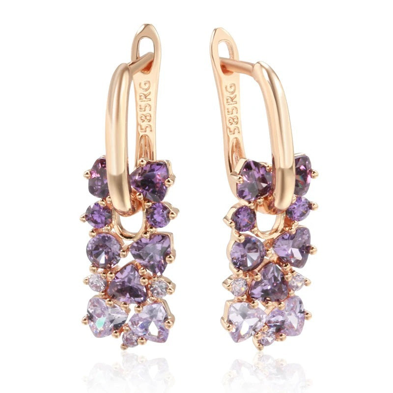 Fashion Simple Rose Geometric Square Zircon Gold Earrings