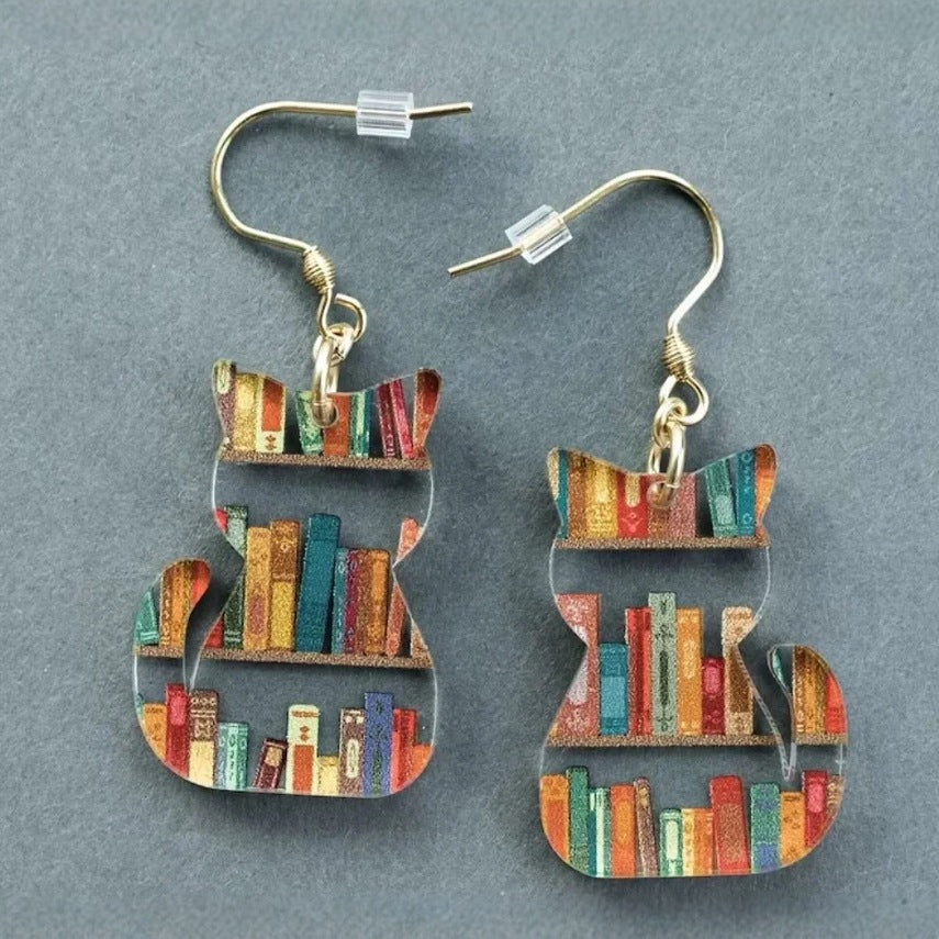 Classic Water Drop Stitching Bookshelf Acrylic Teacher Earrings