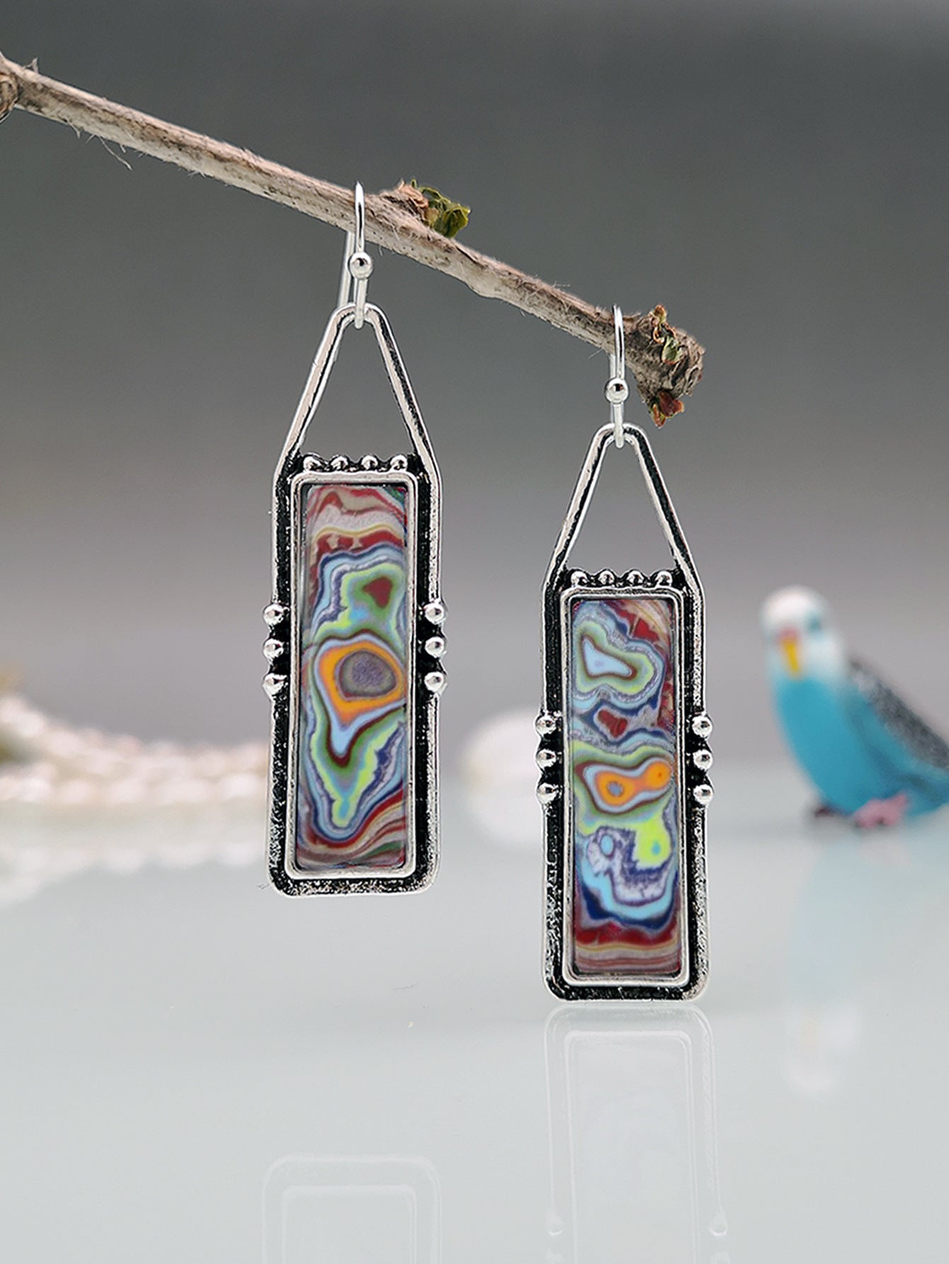 Creative New Colored Glaze Ford Agate Earrings