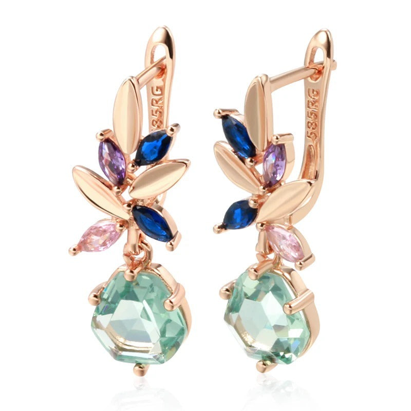 Fashion Simple Rose Geometric Square Zircon Gold Earrings