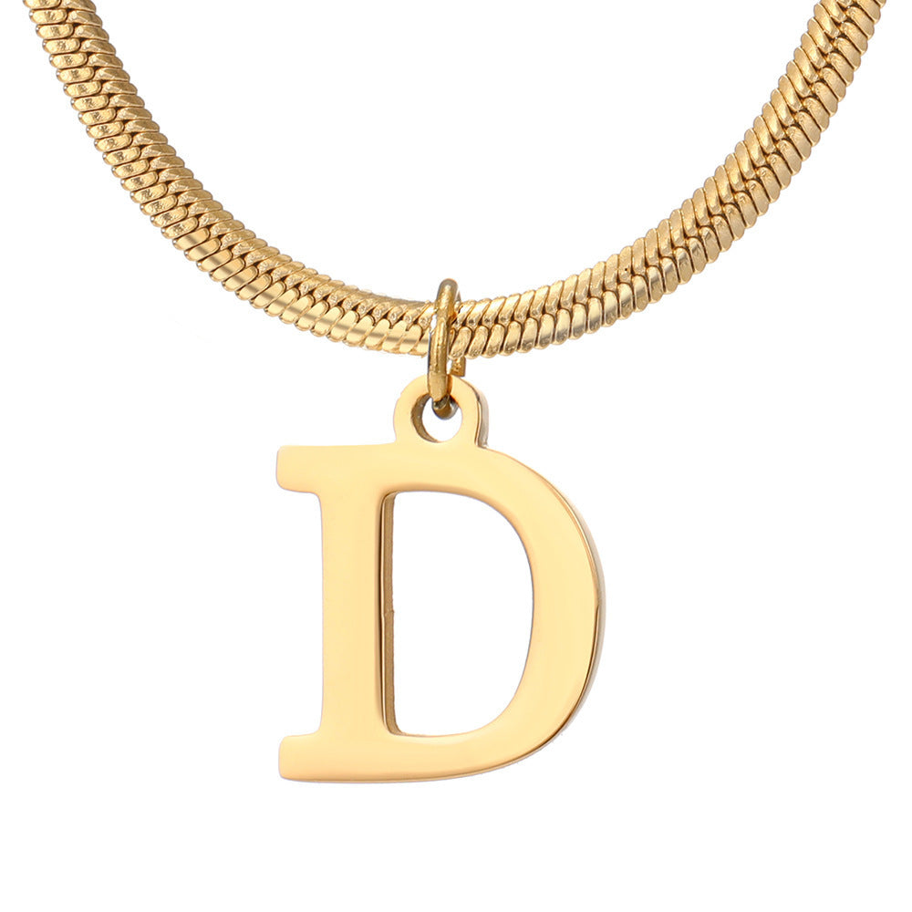 Minimalist A-Z Letter Pendant Necklace For Women Stainless Steel Gold Color Snake Chains Jewelry Birthday Gift