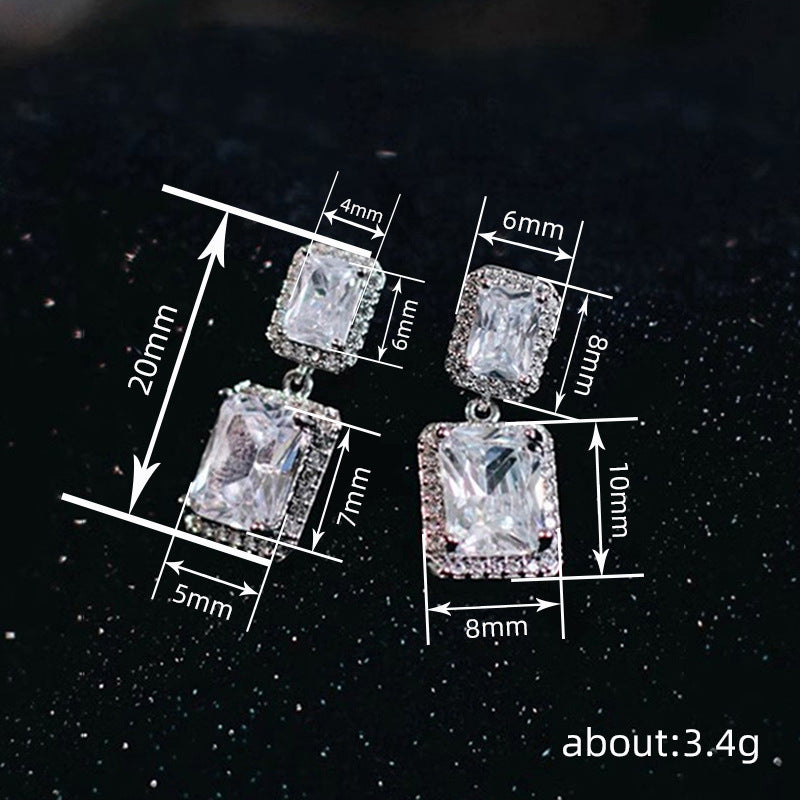 Geometric Eardrops Women's Square Zircon Design